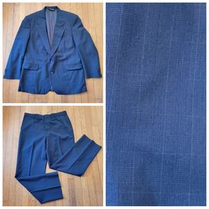 John Alexander Hartmarx 42R Navy Blue Worsted Wool 2 Pc Suit USA Academia Preppy